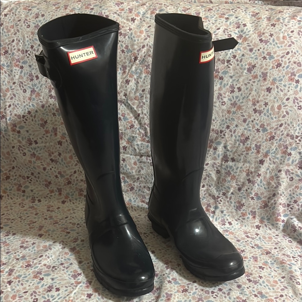 Hunter Navy Blue Winter Rain Boots Rubber | Tall Original